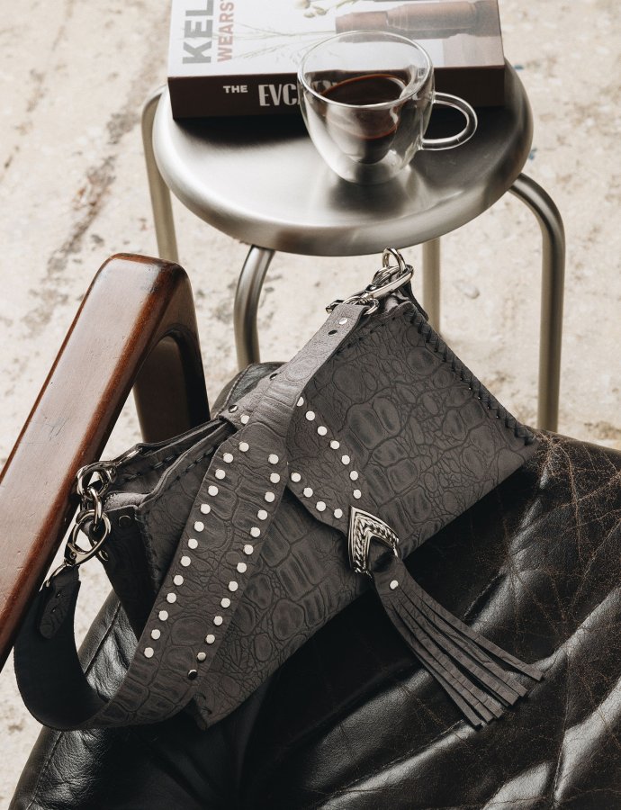 I am love bag gray suede nickel