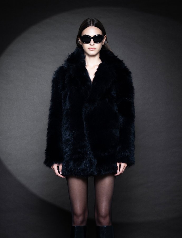 Iman faux fur coat black