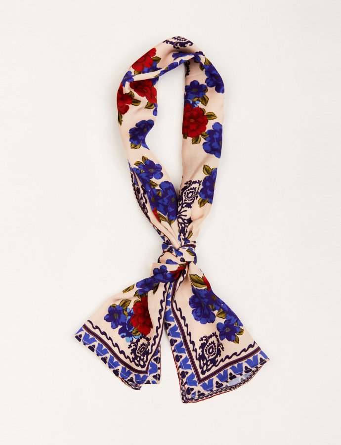 Floral fiction small scarf cream