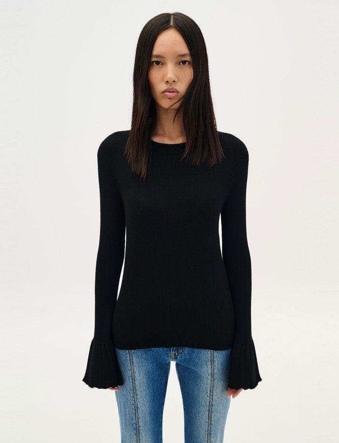 Knitted blouse ruffled sleeves black
