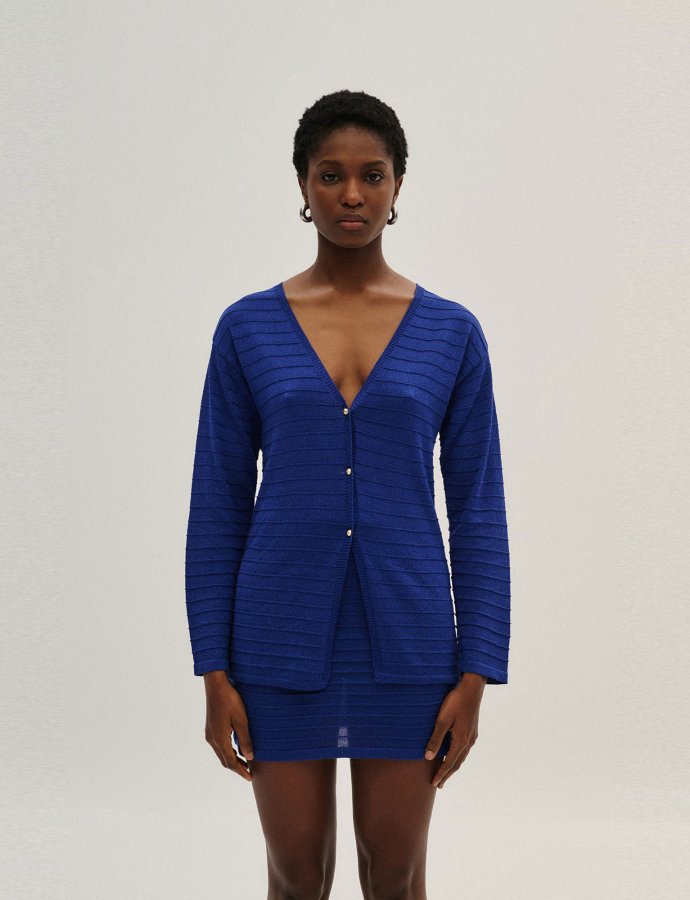 Knit lurex cardigan blue