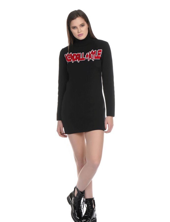Goth logo turtleneck knit dress black