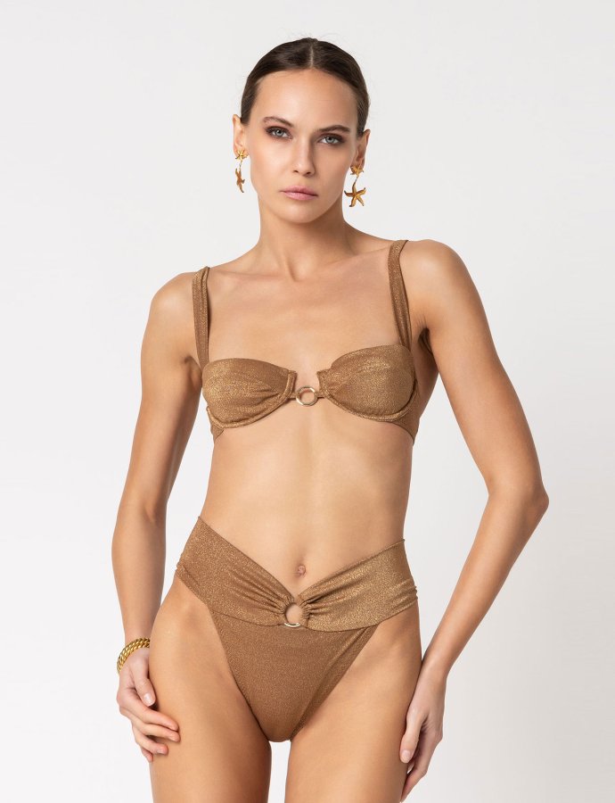Lurex high waist bikini chocolate