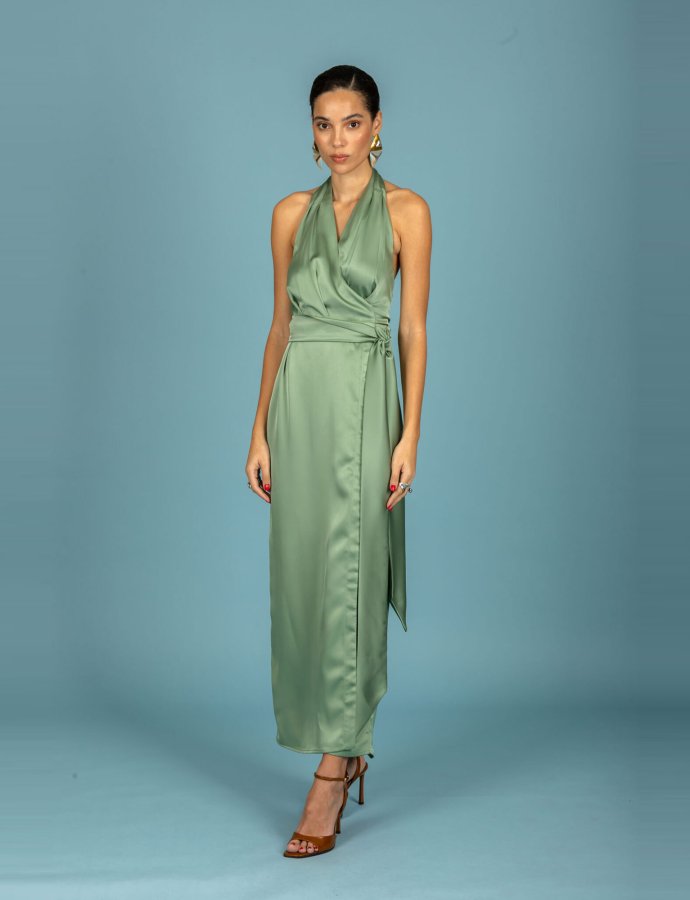 Alessia satin dress chaki