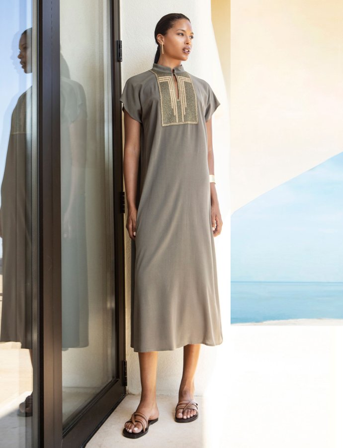 Midi crepe dress khaki