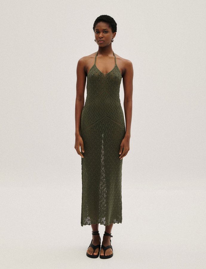 Midi open back dress khaki