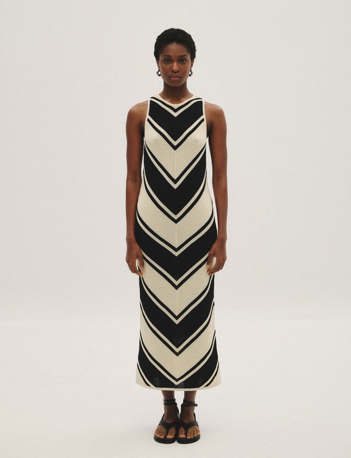 Midi sleeveless dress b&w