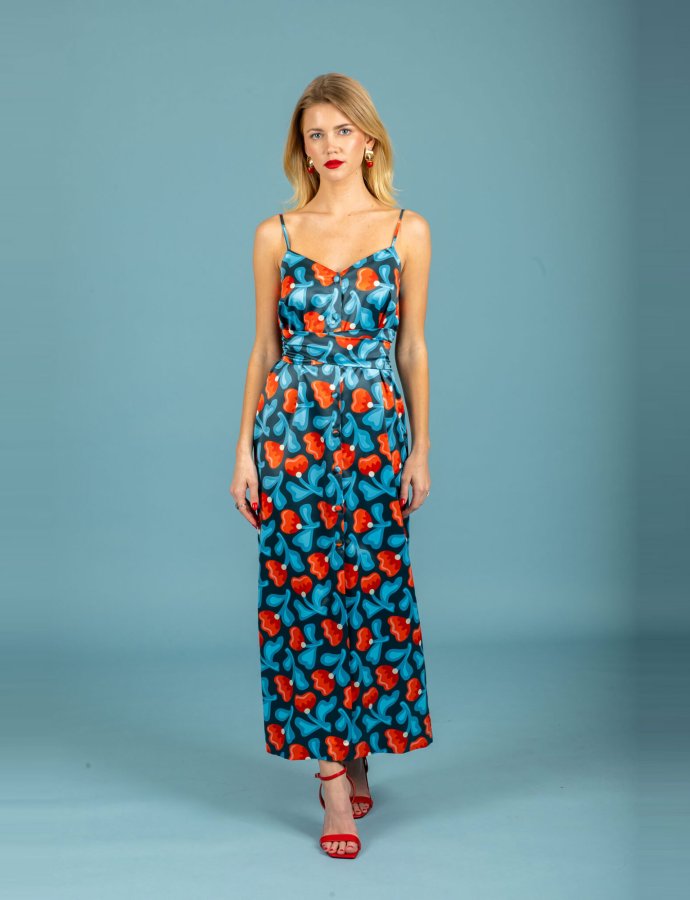 Monica satin slim dress blue