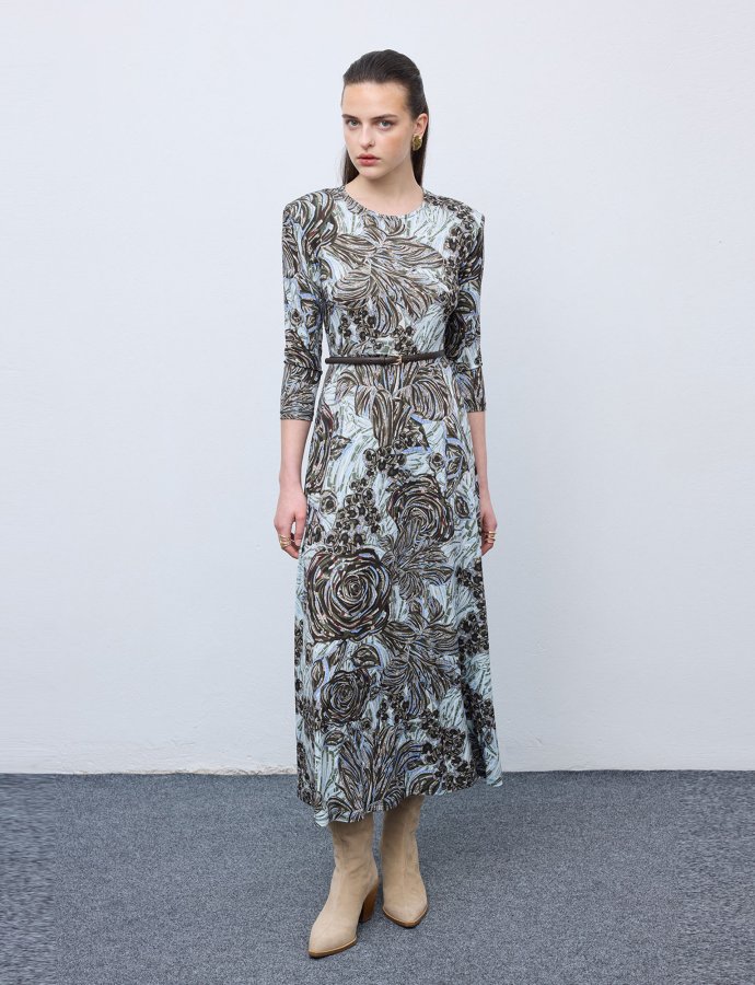 Mosaic anthesis silver jersey midi dress