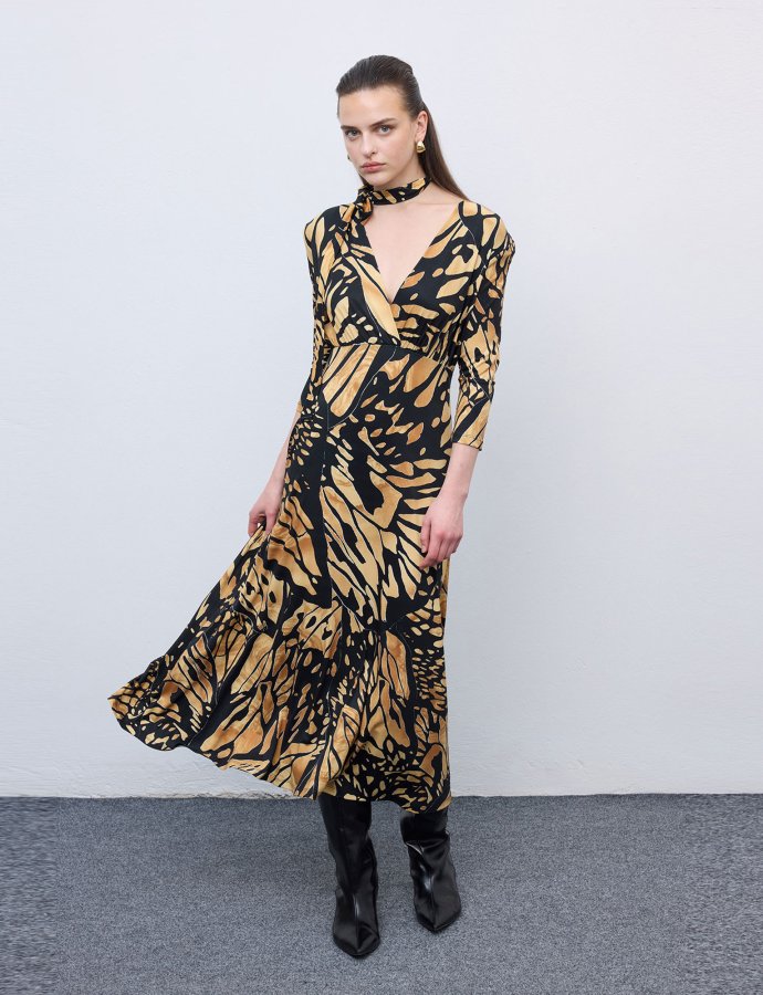 Mosaic butterfly jersey midi dress