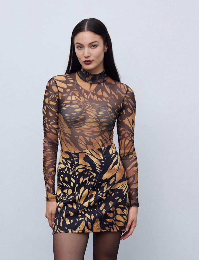 Mosaic butterfly mesh top