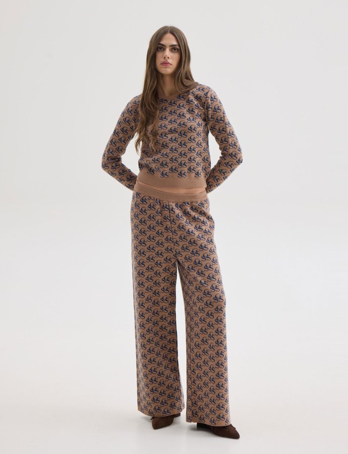 Nancy knit pants beige/blue ssg print