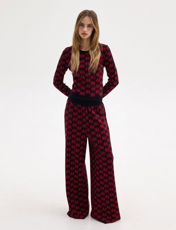 Nancy knit pants black/red ssg print