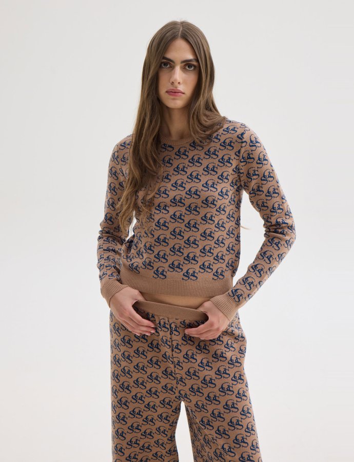 Nancy knit top beige/blue ssg print