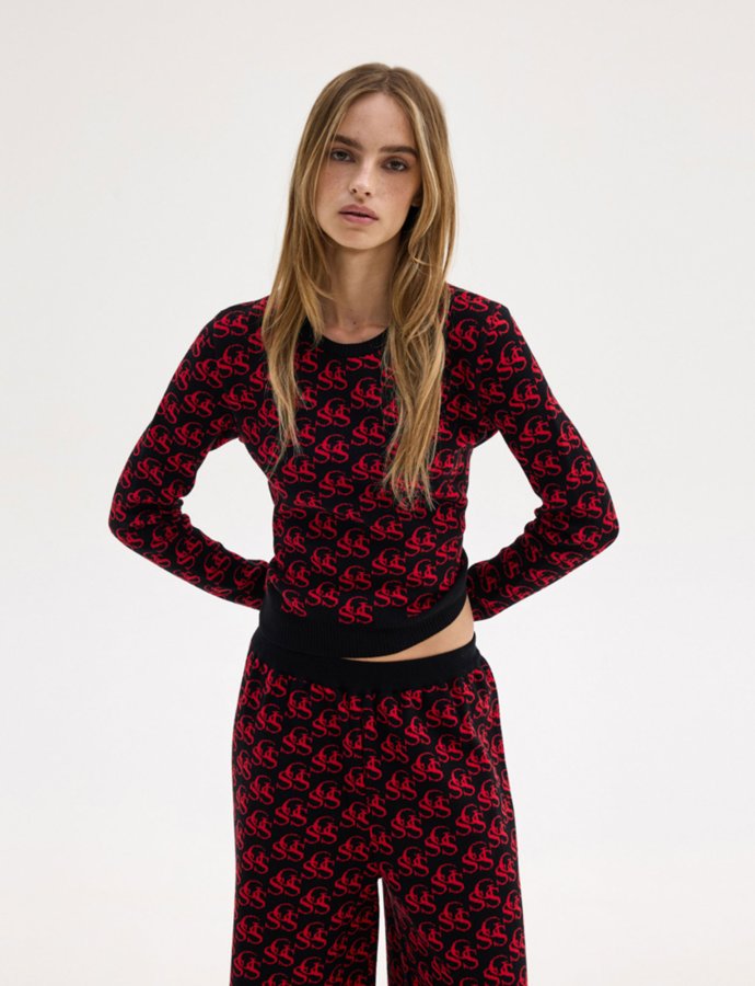 Nancy knit top black/red ssg print