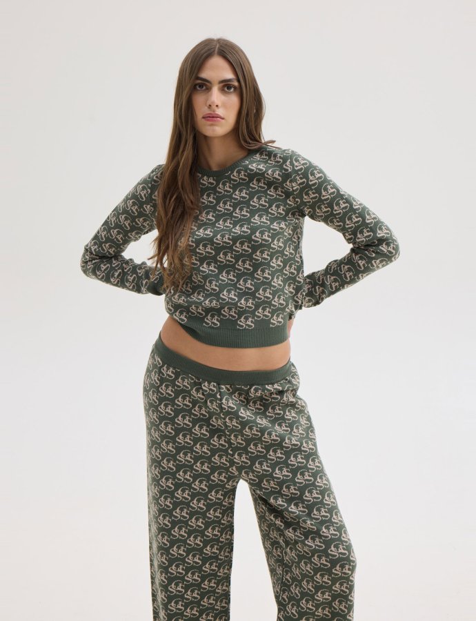 Nancy knit top khaki/ecru ssg print