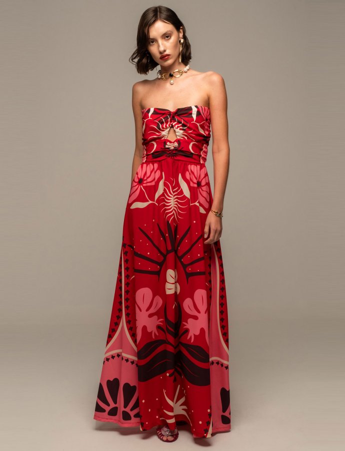 Passion flower strapless dress