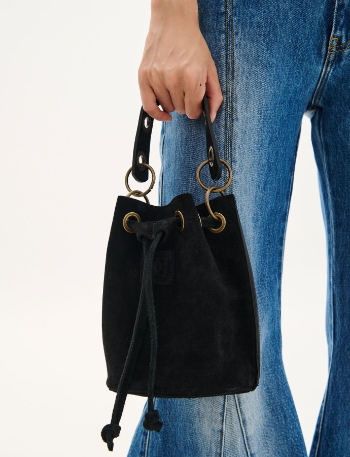 Pouch leather suede bag black