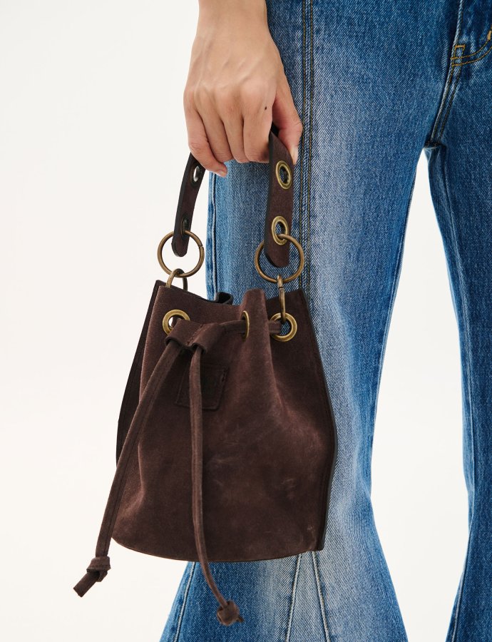 Pouch leather suede bag brown