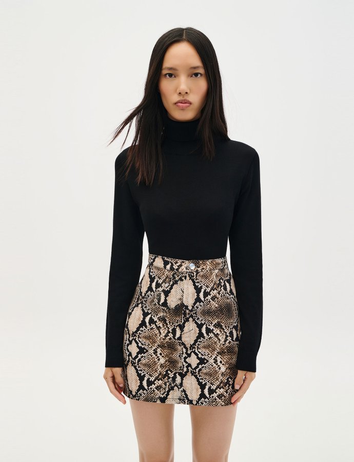 Python mini denim skirt