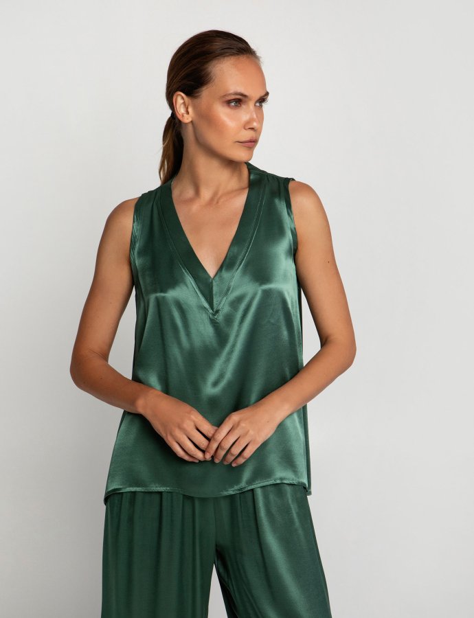 Satin sleeveless top thyme