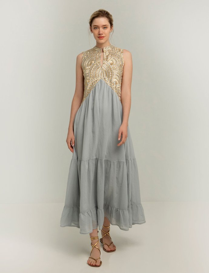 New triangle sleeveless maxi dress light grey-gold