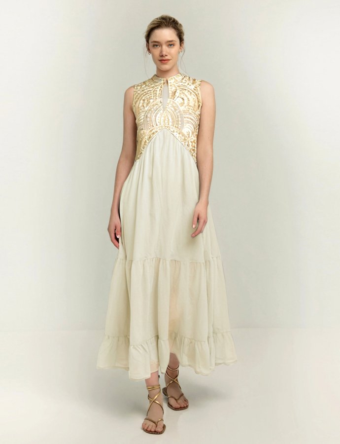 New triangle sleeveless maxi dress natural-gold