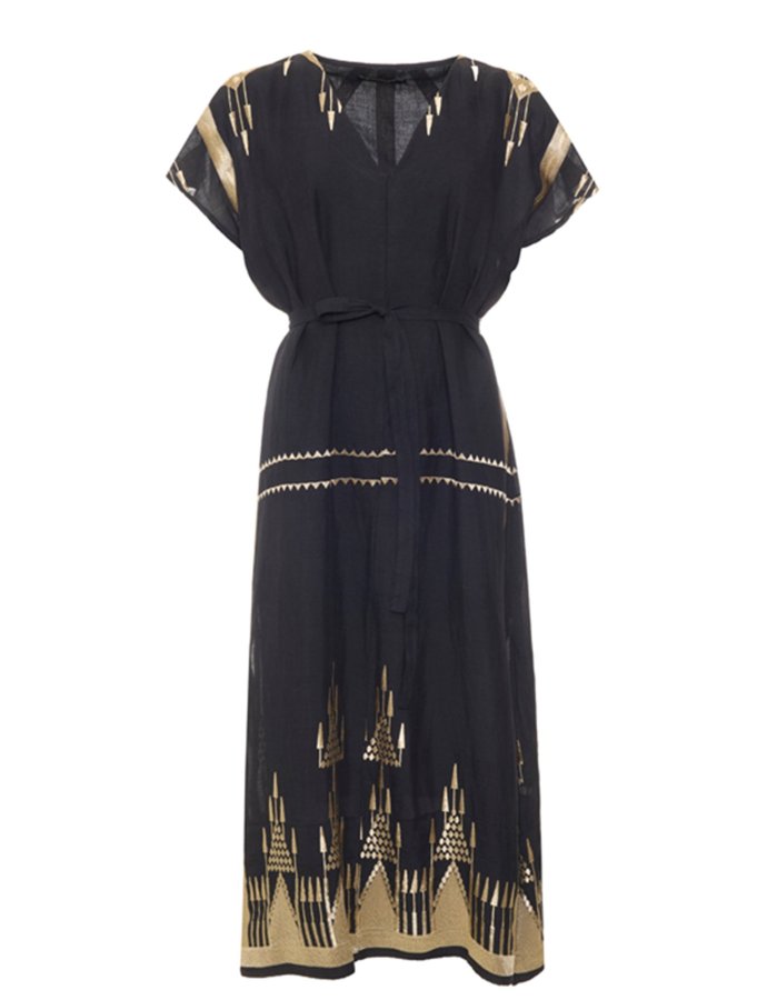 Roots kaftan dress embroidered black-gold