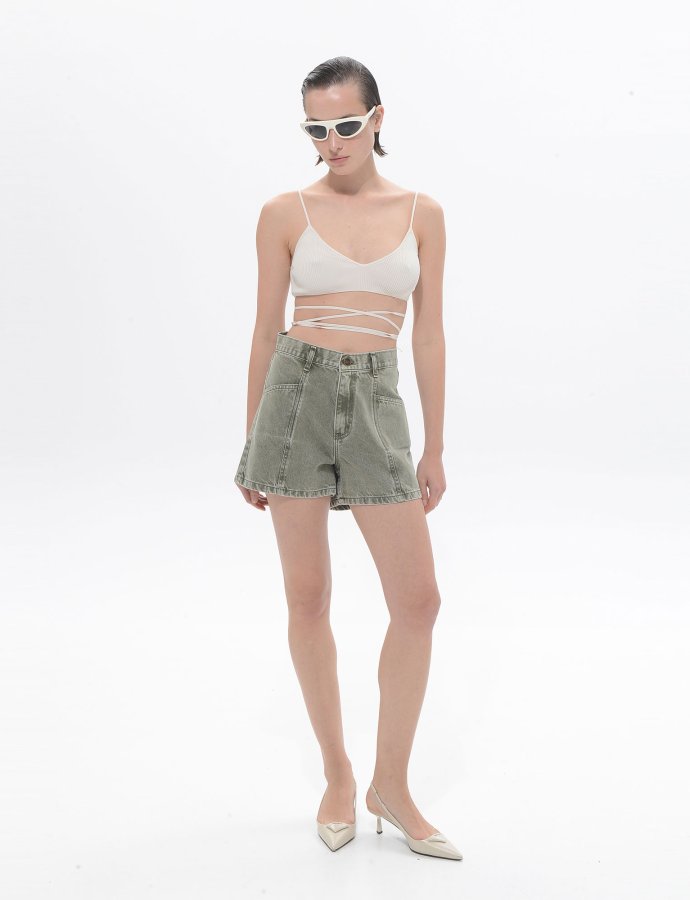 Thelma denim shorts khaki