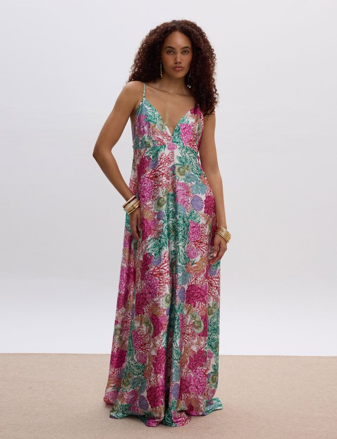 Seashell maxi backless satin dress