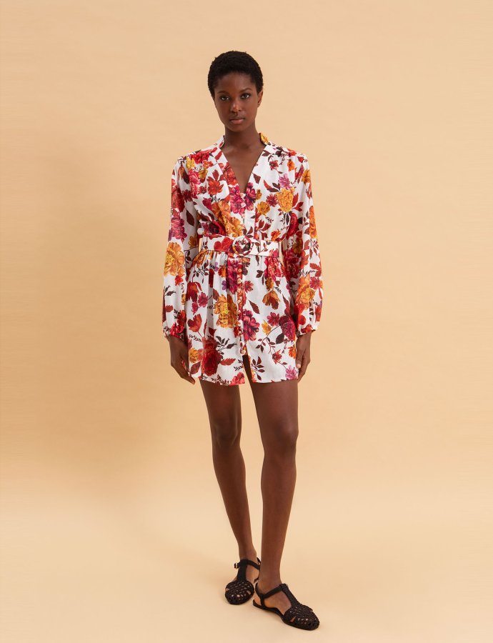 Spring bouquet mini linen dress
