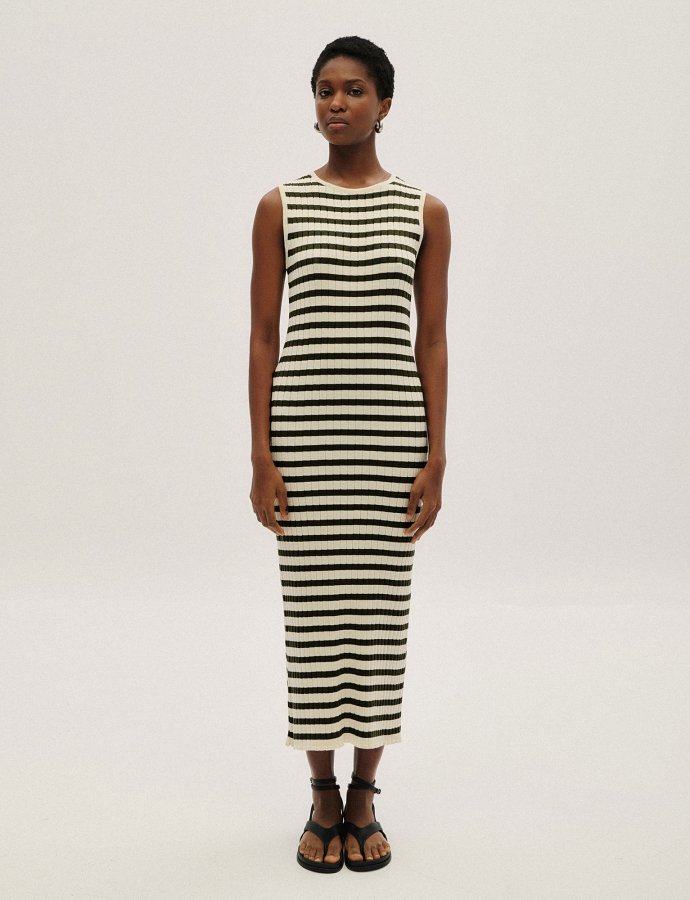 Stripped midi dress ecru-black