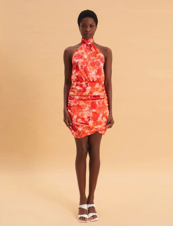Sunset dream mini satin halterneck dress