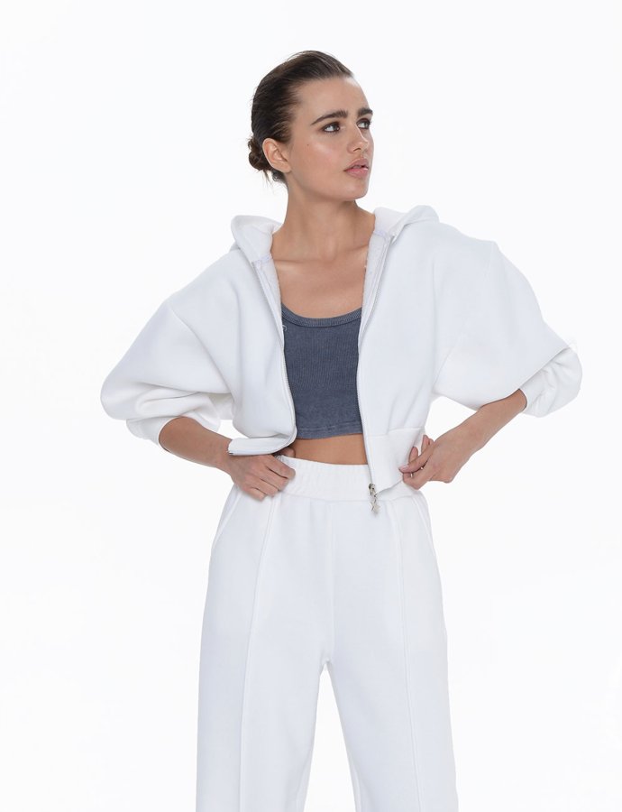 Suzara zip up hoodie white