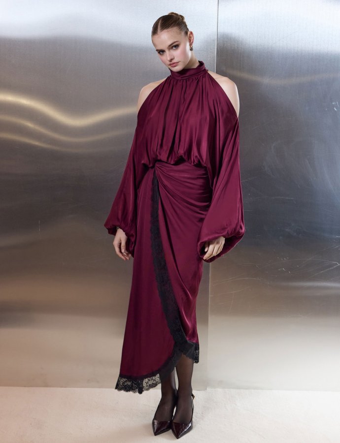 Sweet romance wrap satin lace skirt wine red