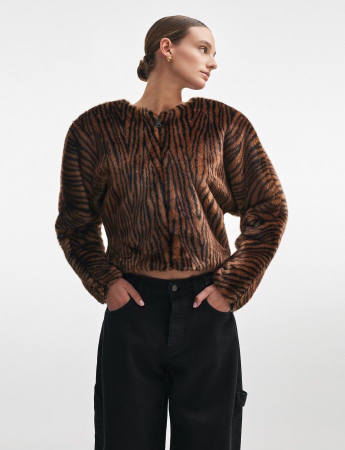 Throwback fur blouse brown/black