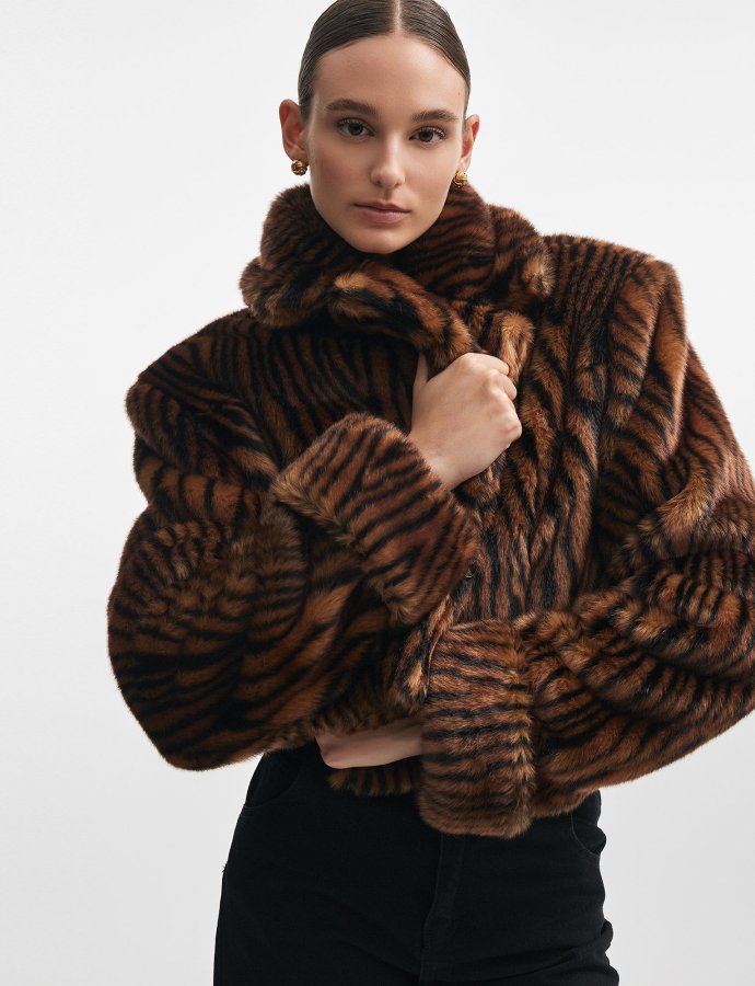 Throwback fur cropped jacket brown/black