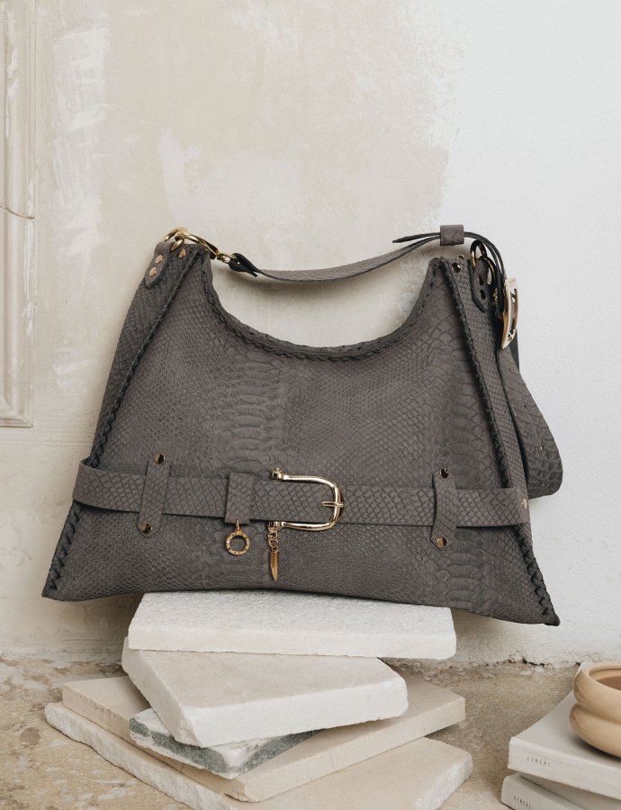 Together in electric dreams bag gray suede gold