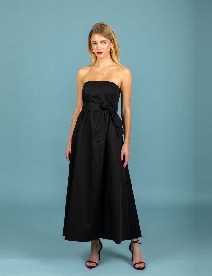 Toni strapless poplin dress jet black