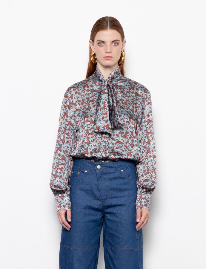 Twilla satin shirt blue floral
