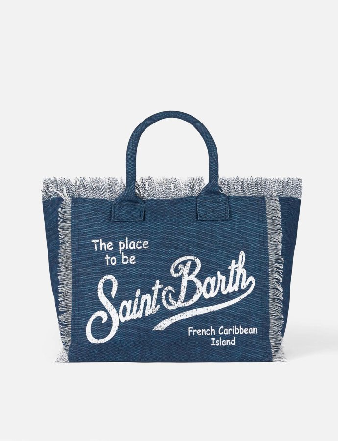 Vanity indigo cotton canvas tote bag
