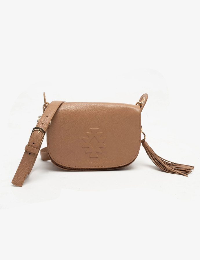 Karma tassel crossbody flap bag clay brown