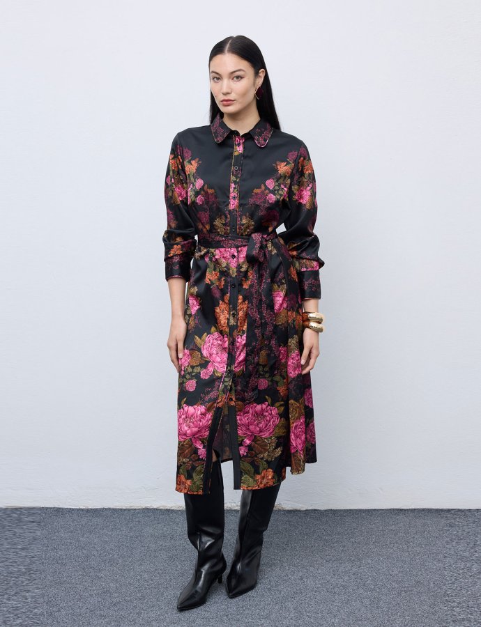Winter bloom midi shirt dress